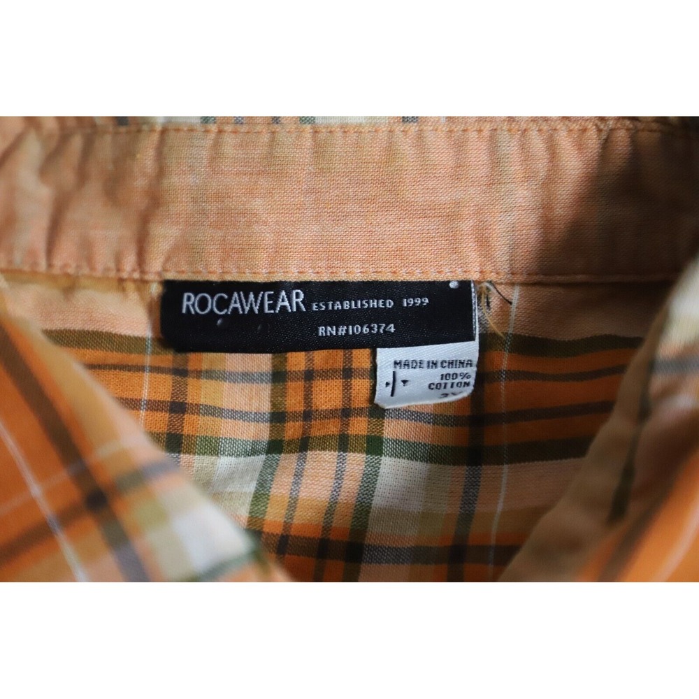 Rocawear Shirt Mens 3XL Black Orange Plaid Western Hip Hop Streetwear Button-Up - Picture 8 of 13